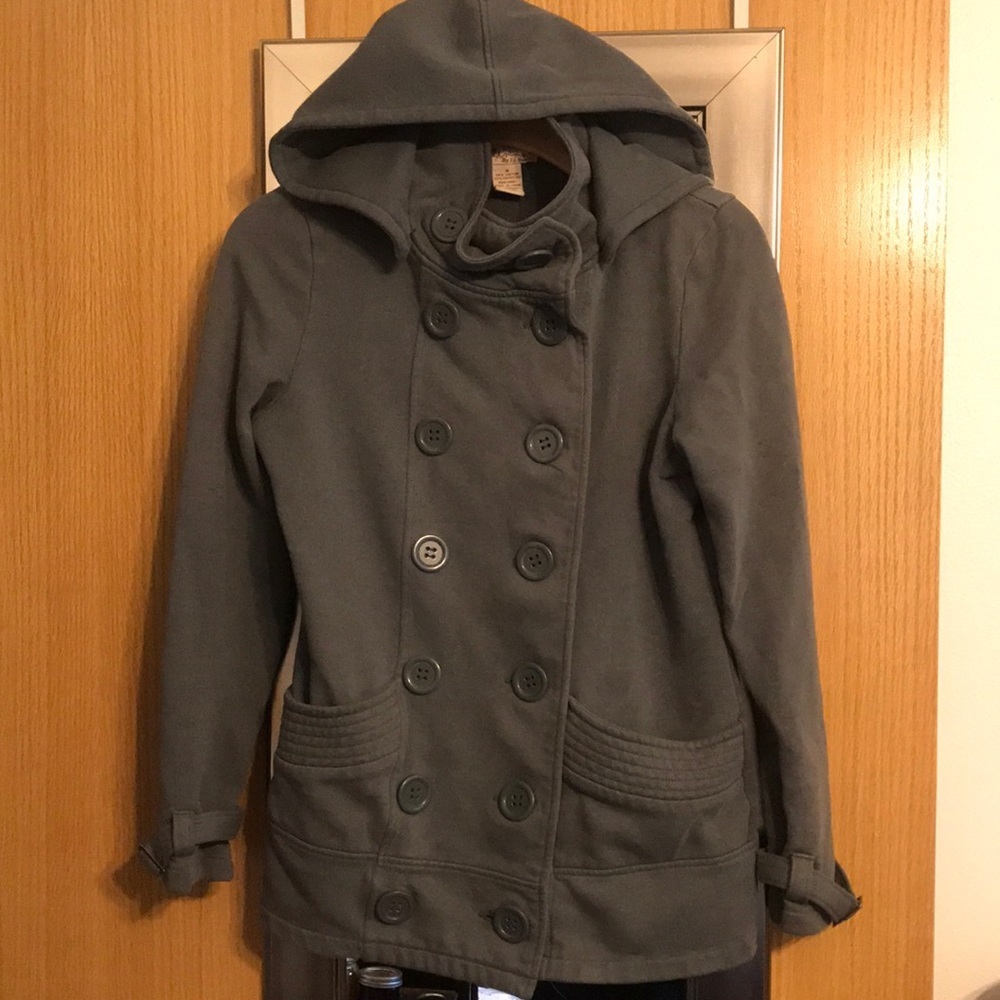 Cute grey double button hooded coat - Glimmer M